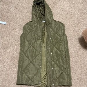 Olive Green Quilted Hooded Long Vest